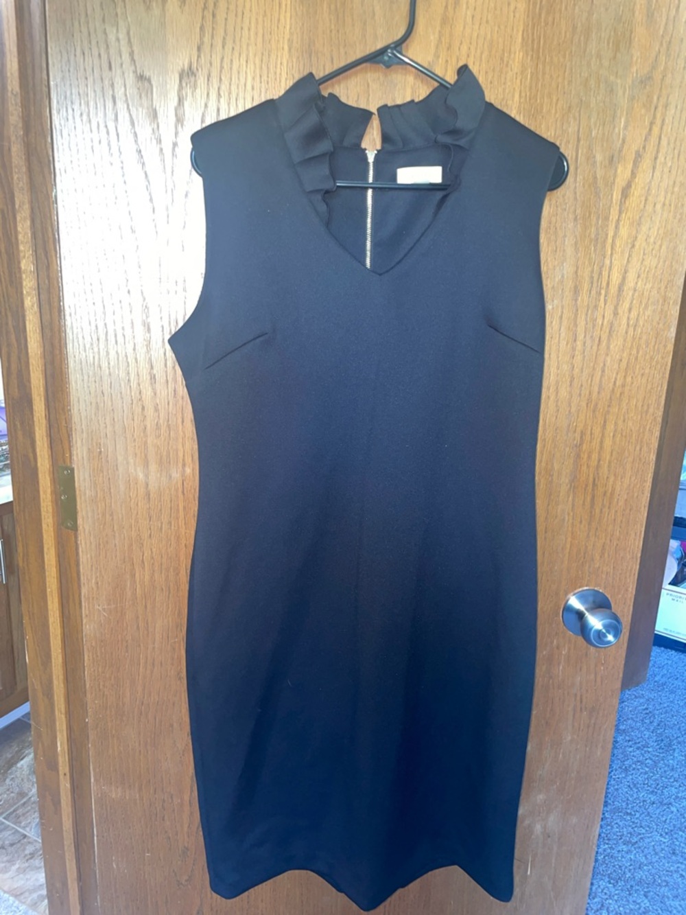 Calvin Klein Black Sleeveless Ruffle-Trim Sheath Dress